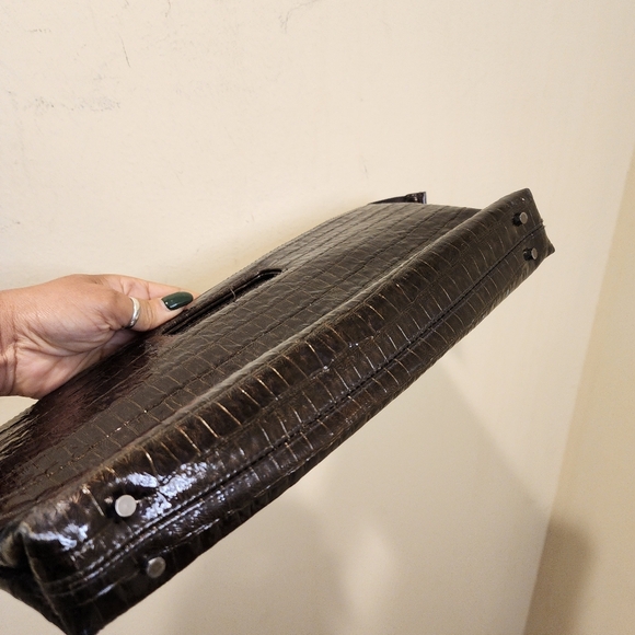 XOXO Brown Embossed Faux Patent leather Satchel Bag - Picture 2 of 12